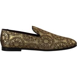 Dolce & Gabbana Gold Jacquard Flats Mens Loafers Shoes