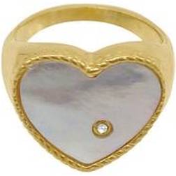 Adornia Heart Stainless Steel Mother of Pearl Signet Ring, Women's, 7, White
