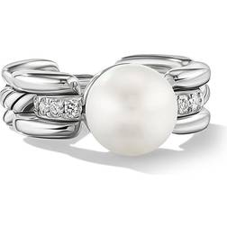 David Yurman DY Madison Pearl Ring with Diamonds in Silver, 7.5mm