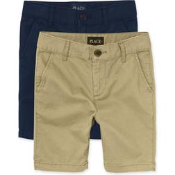 The Children's Place boys Stretch Chino Shorts, Flax/New Navy
