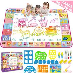 Hollyhi Aqua Water Doodle Mat 60 X 40 Inches Kids Toddlers Educational Toys for Age 3 4 5 6 7 8 Year Old Boys Girls Gifts Neon Color Mat Doodle Board Writing Drawing Toys Holiday Christmas Birthday Gifts