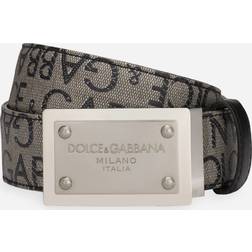 Dolce & Gabbana Coated jacquard belt with logo tag brown_black