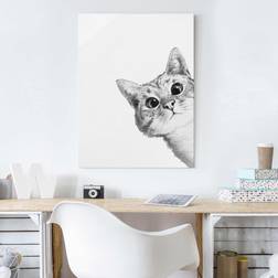 Glasbild Hochformat Illustration Katze Wanddeko 60x80cm