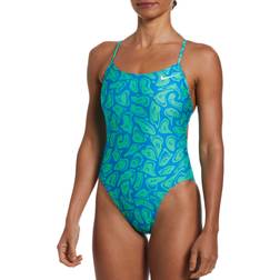 Nike Women's Swim HydraStrong Lace-Up Tie-Back One-Piece Swimsuit in Green, NESSD015-380