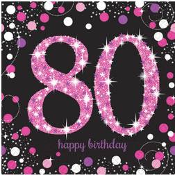 Amscan Pink 80th Birthday Celebration Lunch Napkins Pack Of 16
