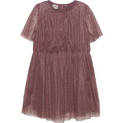 Minymo Girl's Short Sleeves Glitter Dress - Old Pink