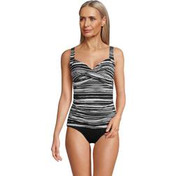 Lands' End Womens Chlorine Resistant Underwire Wrap Tankini Top Black/White Ombre Regular