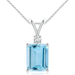 Angara Emerald-Cut Solitaire Pendant 3.10cts - Silver/Gold/Aquamarine/Diamond