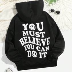 Shein Plus Slogan Graphic Drop Shoulder Hoodie