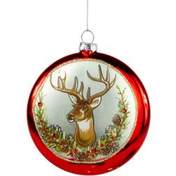 Northlight Glittered Reindeer Glass Disc Red Christmas Tree Ornament 4"