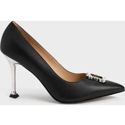 Leather Gem-Embellished Pumps Black