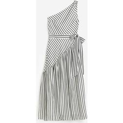 H&M One-Shoulder-Kleid aus Lyocellmix Weiß/Schwarz gestreift, Alltagskleider in Größe 36. Farbe: White/black striped
