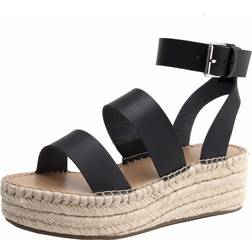 The Drop Women's Listilla Espadrille Flatform Ankle Strap Sandal Wedge, Faux Leather Black