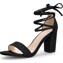 Allegra Women's Strappy Heels Black Lace Up Chunky High Heels Sandal