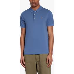 FARAH Mens Blanes Slim Fit Short Sleeve Polo Shirt Caribbean Blue