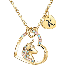 Hidepoo Letter Initial Unicorn Necklace - Gold/Multicolour