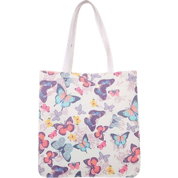 Shein Butterfly Print Square Bag, Stylish Linen, PVC Bag for Groceries & Gifts, Daily commuting, travel, vacation, street shopping, multi-color open pattern, canvas butterfly pattern Y2K