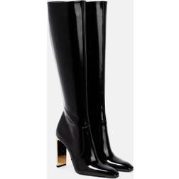 Saint Laurent Auteuil glazed leather knee-high boots black