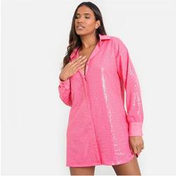 Saw It First Womens Sequin Oversized Shirt Dress Pink