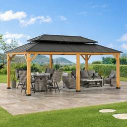 Sunjoy Outdoor Patio Aluminum Hardtop Gazebo, Cedar Gazebo