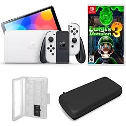 Nintendo Switch Oled in White with Luigi's Mansion 3 Game and Accessories Kit Open White
