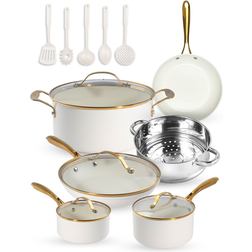 Gotham Steel Natural Collection Ceramic Coating Non-Stick Cream Cookware Set with lid 15 Parts