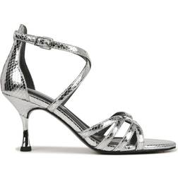 Franco Sarto Shoes Rika Dress Sandal Silver Snake Print Synthetic Buckle Closure Silver Snake Print Synthetic