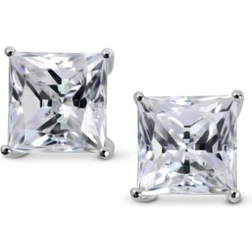 Arabella Square Stud Earrings - White Gold/Transparent