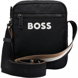 BOSS Crossbody Bag with Contrast Logo and Signature-Stripe Strap - Black