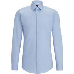 Hugo Boss Slim-fit shirt in easy-iron cotton-blend poplin- Light Blue Men's Shirts