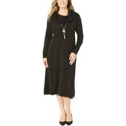 Catherines Cashmiracle Cowl Neck Pullover Sweater Dress Plus Size - Black