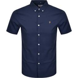 FARAH Brewer Slim Fit Short Sleeve Oxford Shirt - Navy