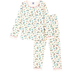 Petit Bateau Girl's Floral Print Tube Knit Pyjamas - Marshmallow White/Multico White