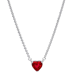 Pandora Sparkling Heart Shaped Halo Necklace - Silver/Red/Transparent