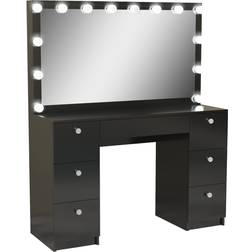 Boahaus Freya Vanity with Light Bulbs Black Dressing Table 15.3x46.1"