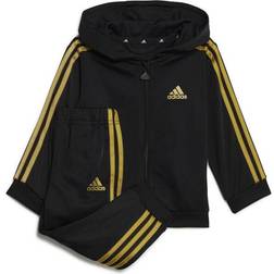Adidas Toddler Sportswear Essentials Shiny Hooded Tracksuit - Black/Gold Metallic