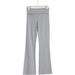 Gina Tricot Soft Touch Folded Flare Trousers - Gray Melange