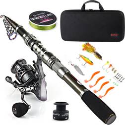 Sougayilang Fishing Rod Combos with Telescopic Spinning Reels Tackle Bag for Saltwater Travel Freshwater 5'9" 150g