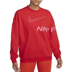 Nike Women's Dri-fit Get Fit French Terry Graphic Crew Neck Sweatshirt - University Red/Gym Red/Pinksicle