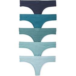 PINK Cotton Tea-Dye Thong Panties 5-pack - Indigo