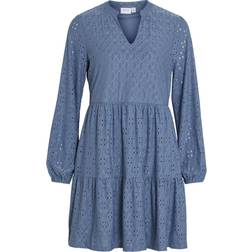 Vila Long Sleeved Knee Length Dress - Coronet Blue