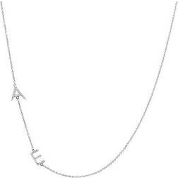 Adina Eden Sideway Double Initial Necklace - White Gold/Diamond