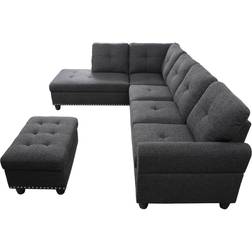 Devion Furniture Sectional with Ottoman Dark Gray Sofa 99.5" 5 Seater