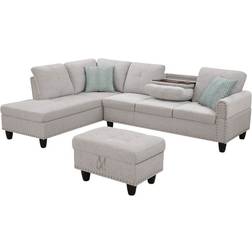 Devion Furniture Sectional with Ottoman Light Gray Sofa 99.5" 5 Seater