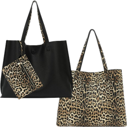 Scarleton Reversible Large Tote Bag - Black/Leopard