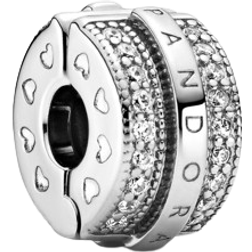 Pandora Sparkling Pavé Lines & Logo Clip Charm - Silver/Transparent