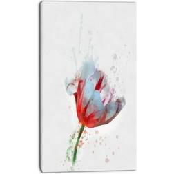 Design Art Beautiful Red White Flower Sketch Multicolour Framed Art 16x32"