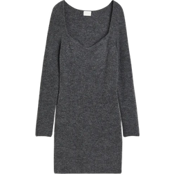 H&M Ribbed Knit Dress - Dark Gray Mottled