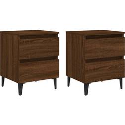 vidaXL Bed Cabinets with Metal Legs Brown Oak Nattbord 35x40cm 2st