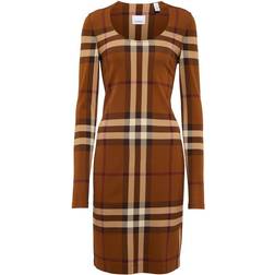 Burberry Exaggerated Check Midi Dress - Dark Birch/Brown